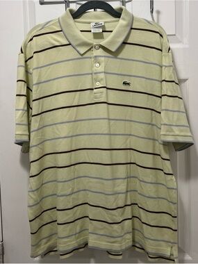Lacoste Men Green Strip Pique Cotton Classic Polo Shirt Size XL